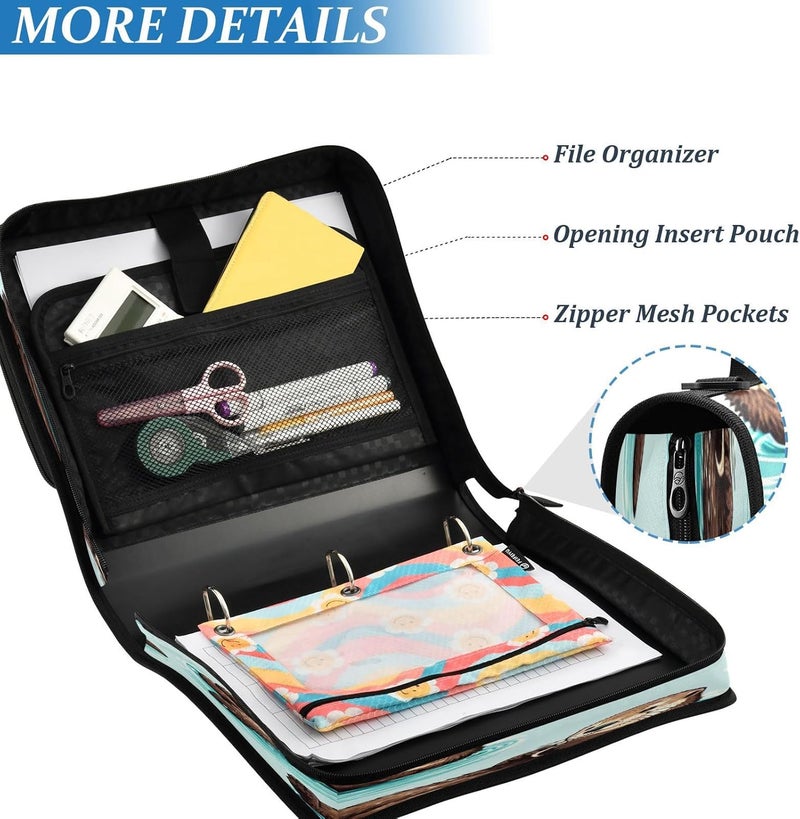 KEEPREAL Cute Sea Otters Zipper Binder for School with Shoulder Strap & Extra Pockets - 1.5 Inch 3-Ring Binder Holds 500+ Sheets, Textbooks, Laptop - Image 5